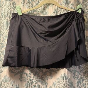 Time and Tru Black Wrap Mini Skirt with Ruched Ruffled Tie Front